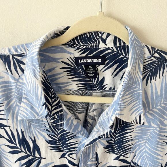 Lands' End Linen Blue and White Casual Button Down Shirt Men’s size XL - Picture 4 of 9